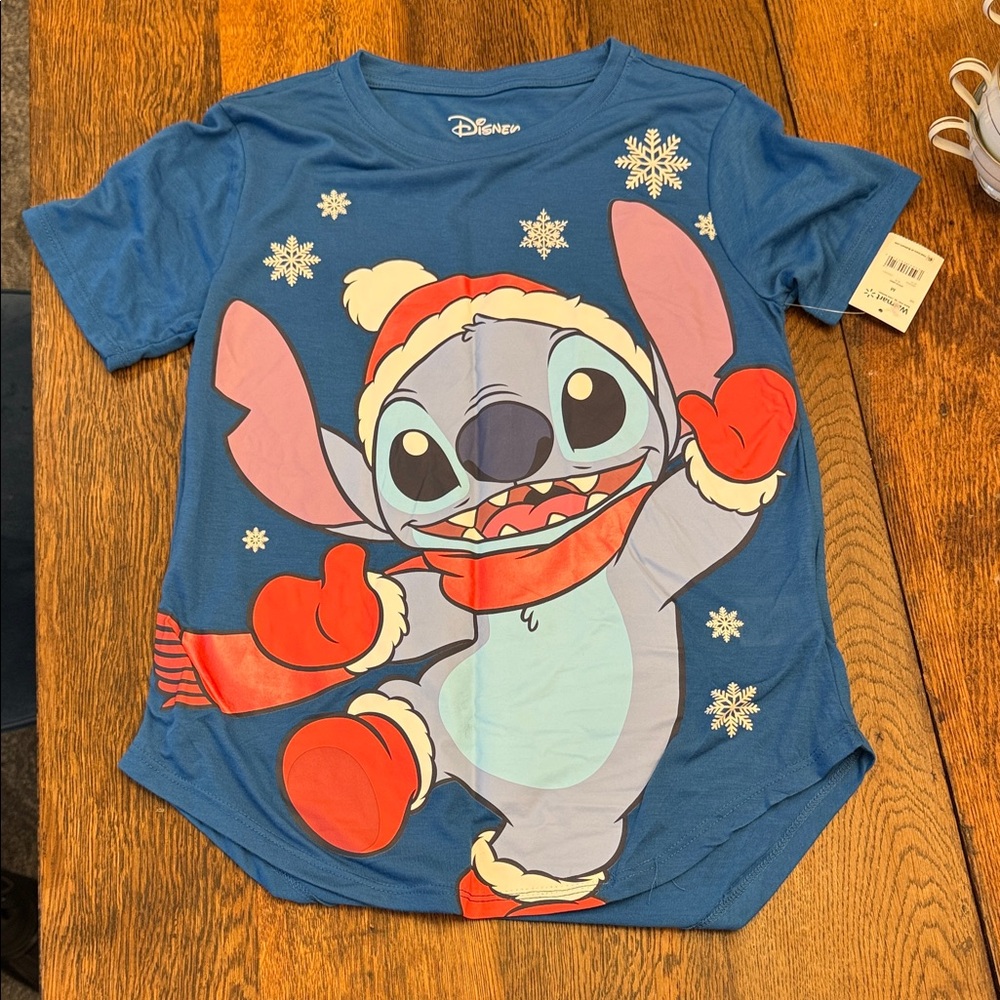 Disney Kids Blue and Red Stitch Snowflake T-Shirt